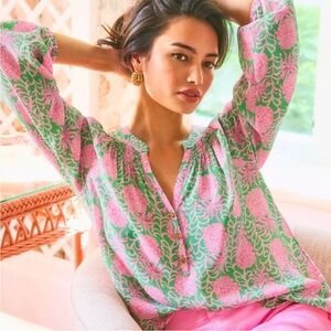Lilly Pulitzer Elsa Silk Top, Fauna Green Party Like A Pineapple